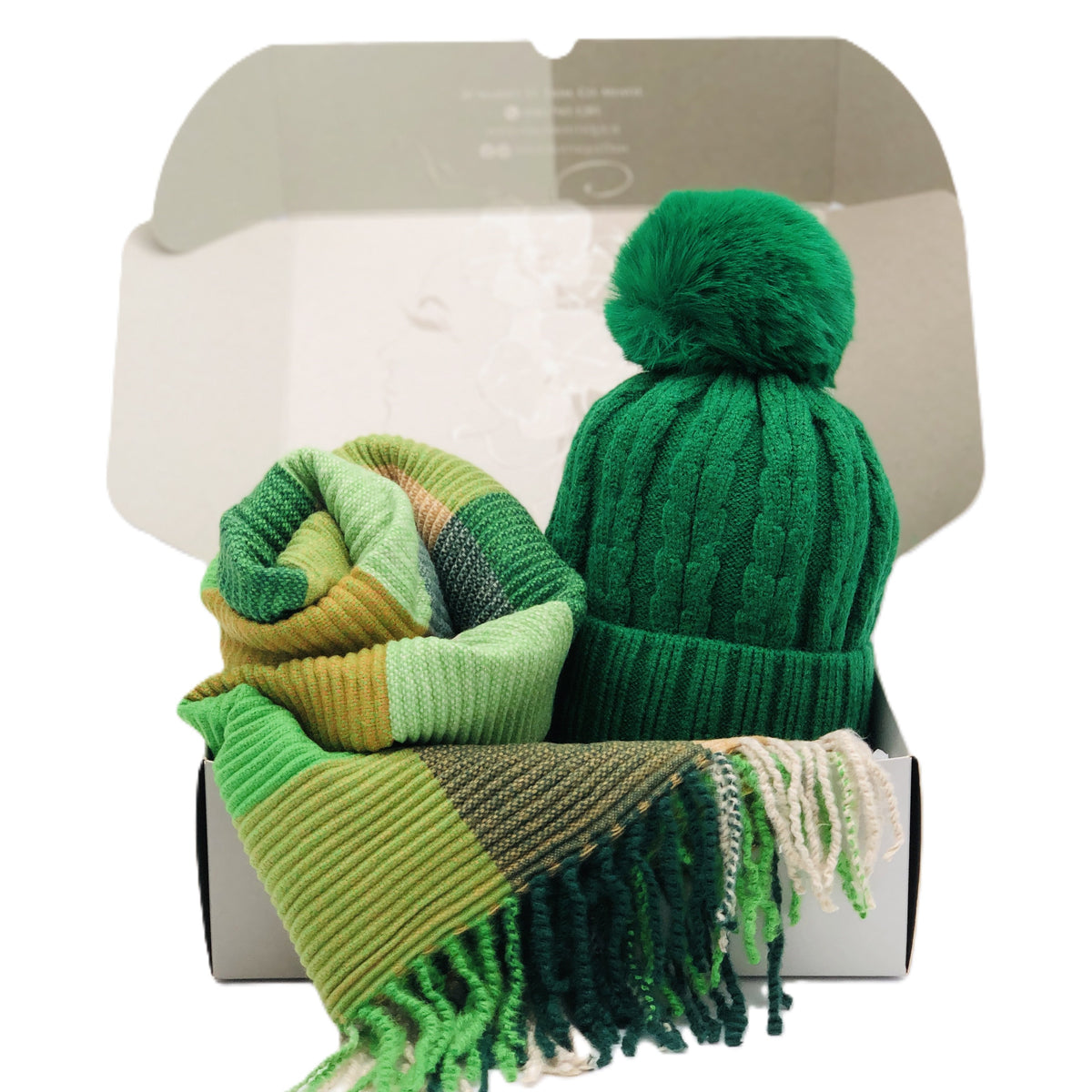 BEST OF IRISH GS25106 Crinkle Check Scarf & Pom Pom Hat Giftset
