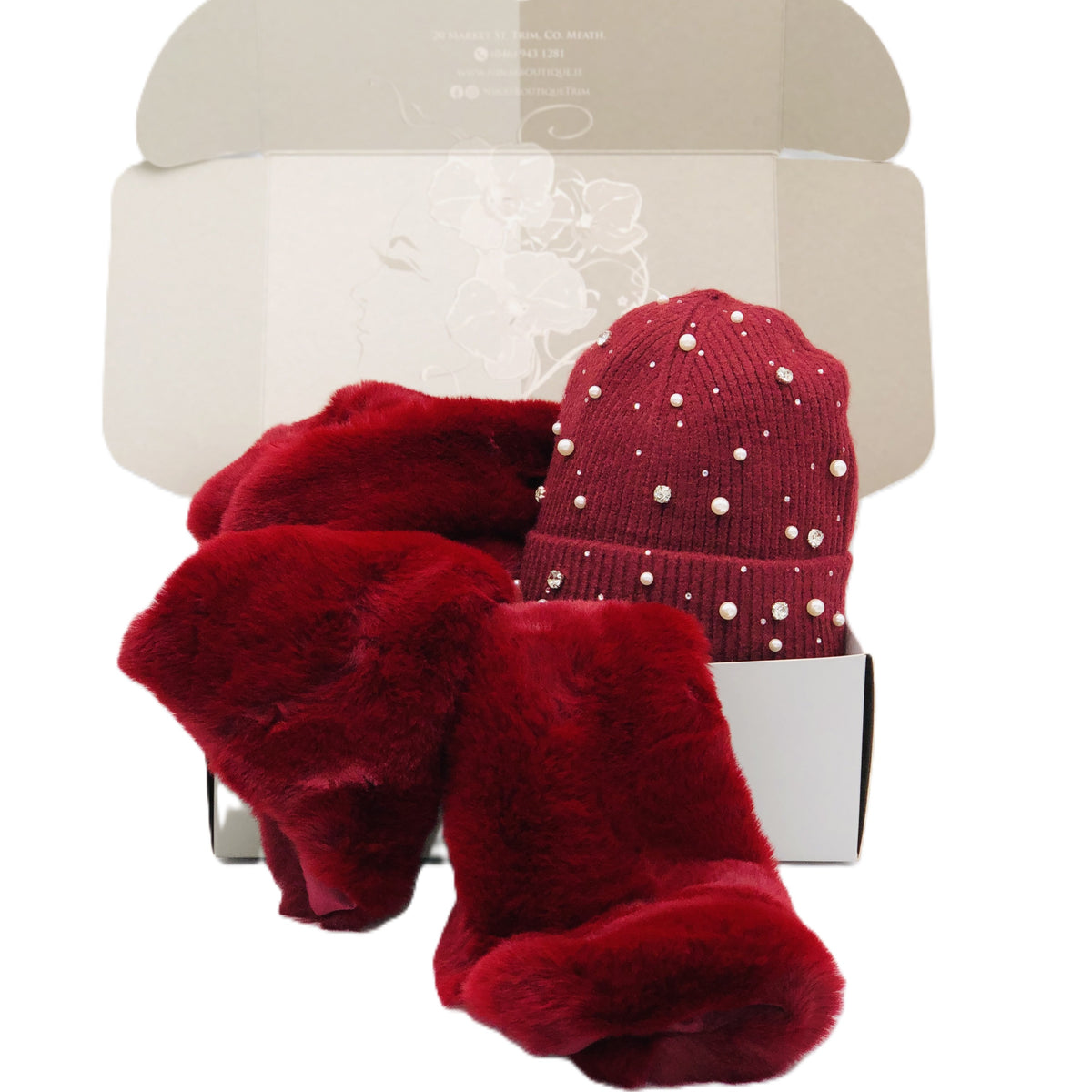 BEST OF IRISH GS25103 Bejewelled Beanie Hat & Faux Fur Scarf Gift Set