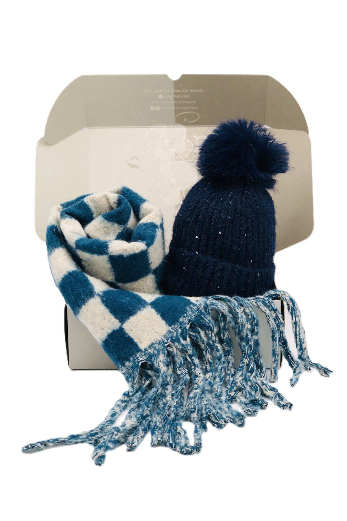 BEST OF IRISH GS25104 Checkerboard Scarf & Sparkle Pom Pom Hat Giftset