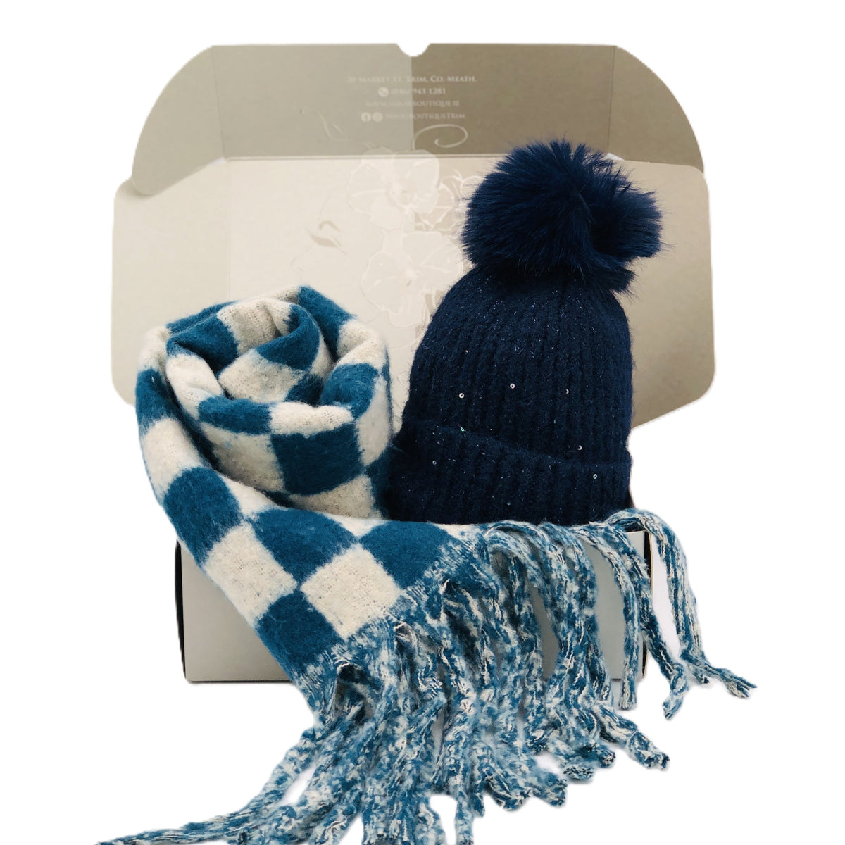BEST OF IRISH GS25104 Checkerboard Scarf & Sparkle Pom Pom Hat Giftset