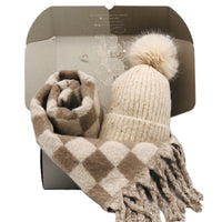 BEST OF IRISH GS25104 Checkerboard Scarf & Sparkle Pom Pom Hat Giftset