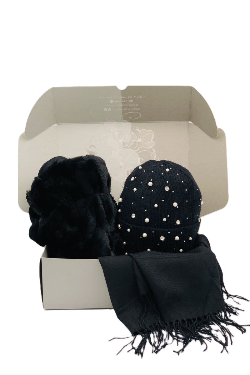 BEST OF IRISH GS25108 Half Faux Fur Scarf & Bejewelled Beanie Gift Set