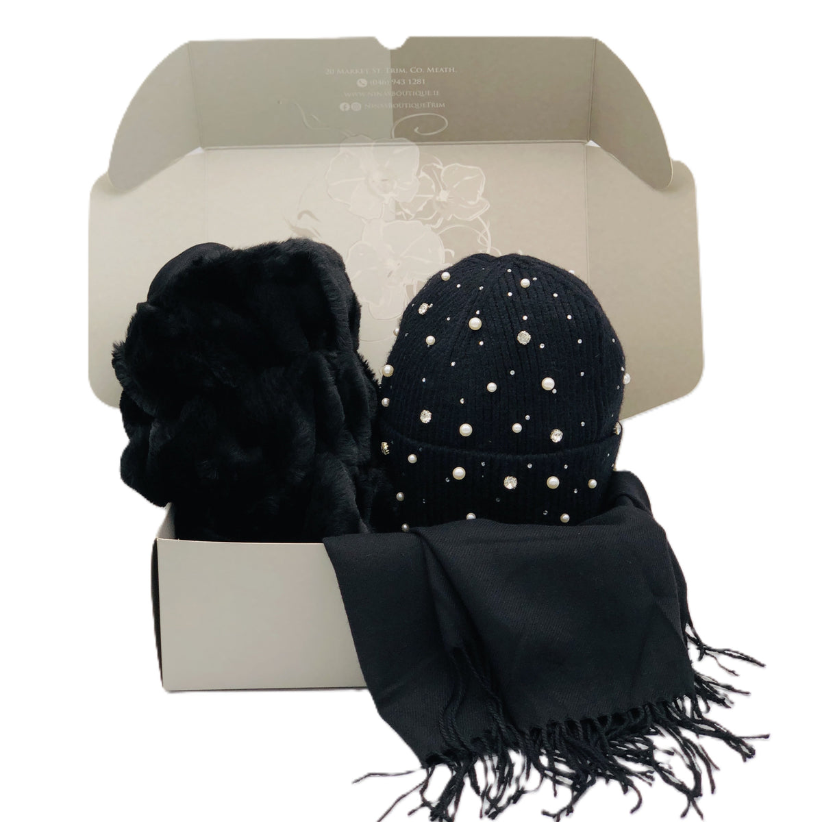 BEST OF IRISH GS25108 Half Faux Fur Scarf & Bejewelled Beanie Gift Set