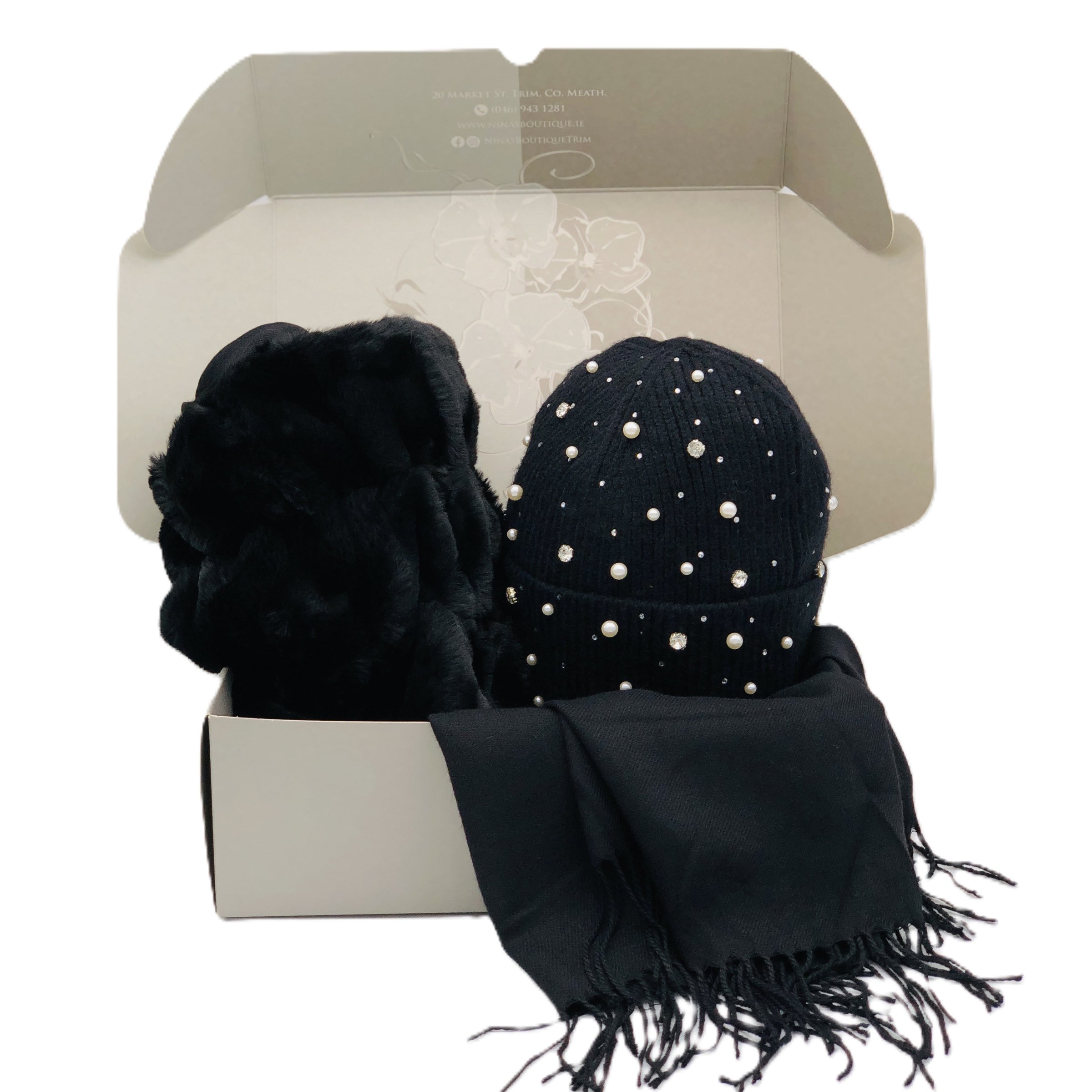 BEST OF IRISH GS25108 Half Faux Fur Scarf & Bejewelled Beanie Gift Set