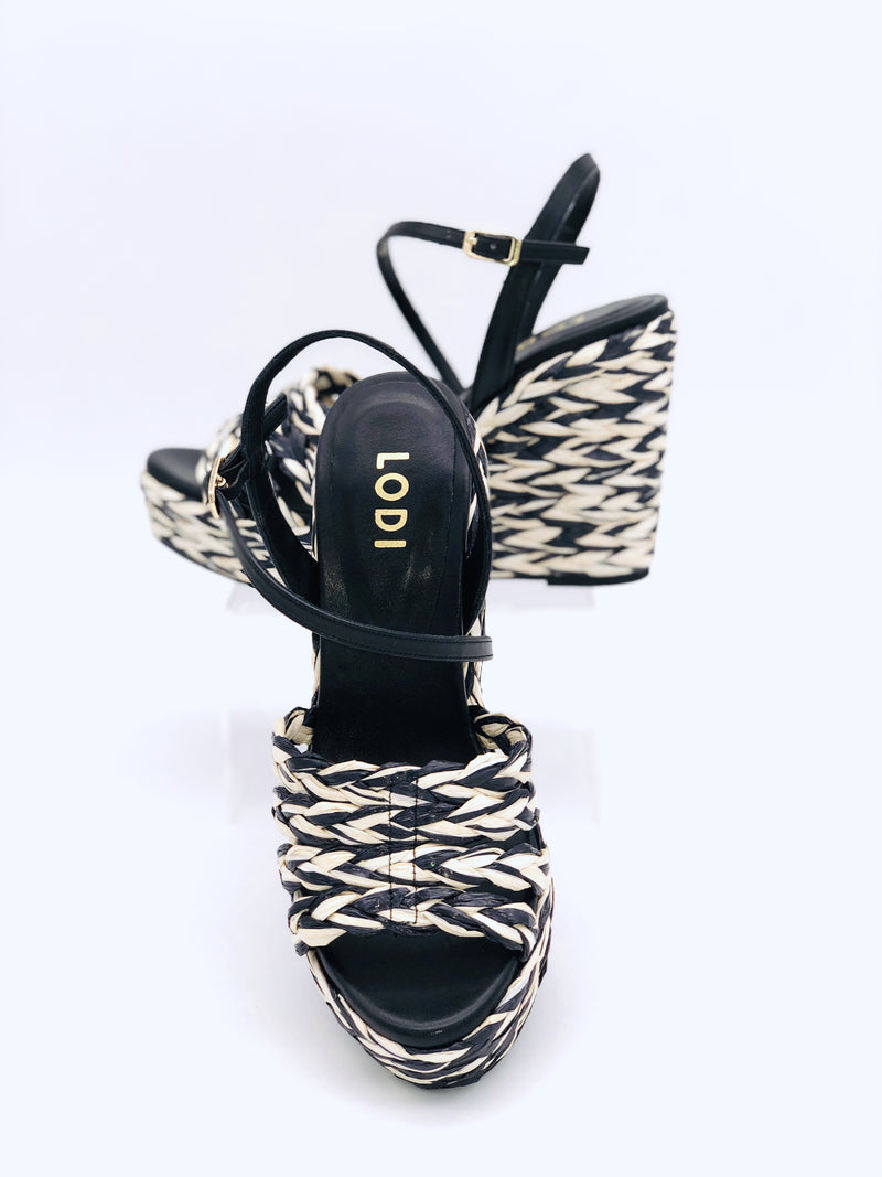YUKINE NOIR/BLANC Lodi Love Sandale compensée bicolore