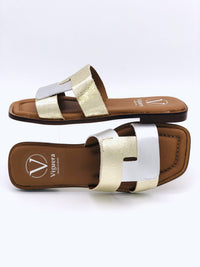2010-A Platinum/Silver Viguera interlocking slider sandal