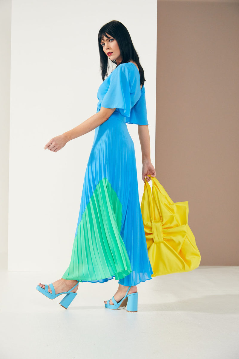 KCS23136 OCEAN BLUE Kate Cooper Pleated Dress with side colour block