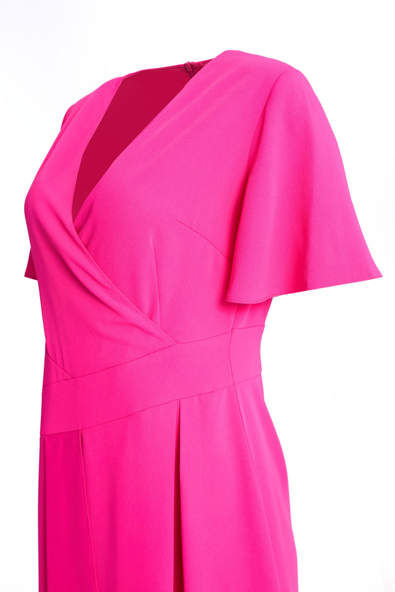 KCS23110 Hot Pink Mock Wrap Dress/Flared Skirt Kate Cooper