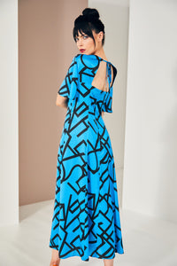 KATE COOPER Blaues Juwelen-Ohrstecker mit geometrischem Muster und Cut-Away-Rücken KCS23131