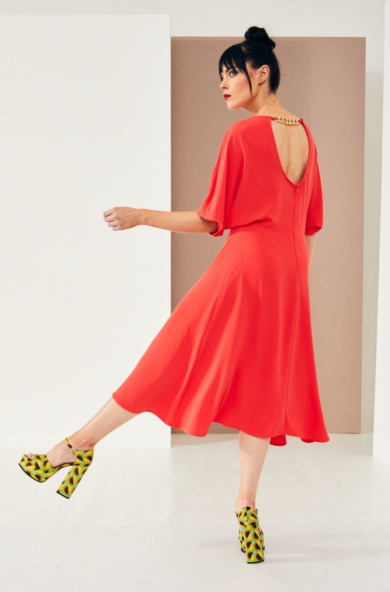 KCS23138 CORAL Swing Dress With Sleeve Kate Cooper