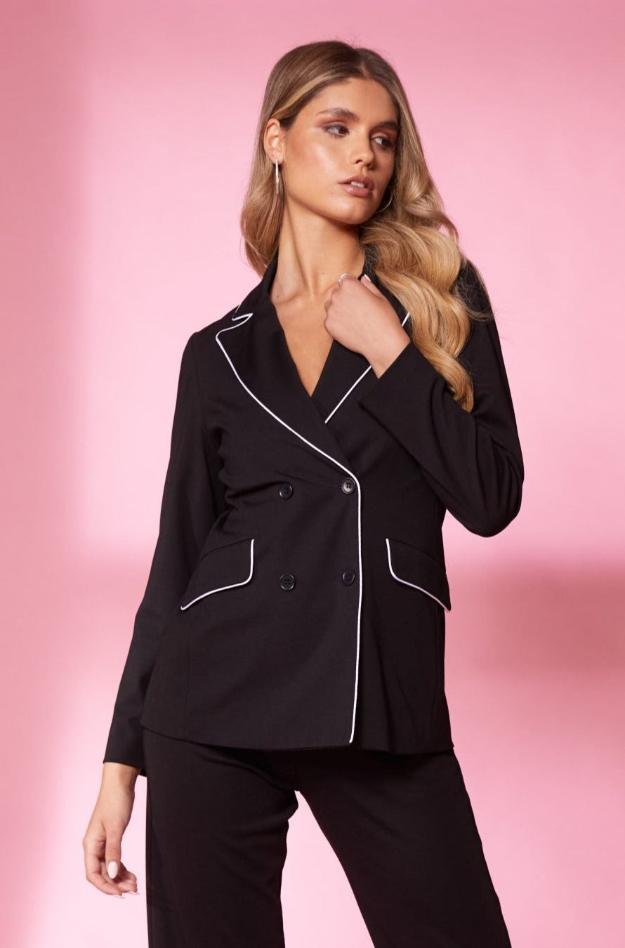 KCS24147 BLACK/OFF WHITE Kate Cooper Contrast Pipped Jacket