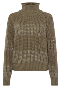 Marc Aurel 8014-8000-82084 Ribbed Sweater with Sequin Stripes