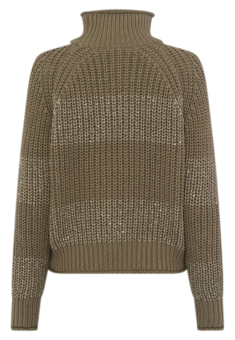 Marc Aurel 8014-8000-82084 Ribbed Sweater with Sequin Stripes