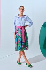 41-2224-1217 KIWI PRINT Milano wind belted dress with print skirt
