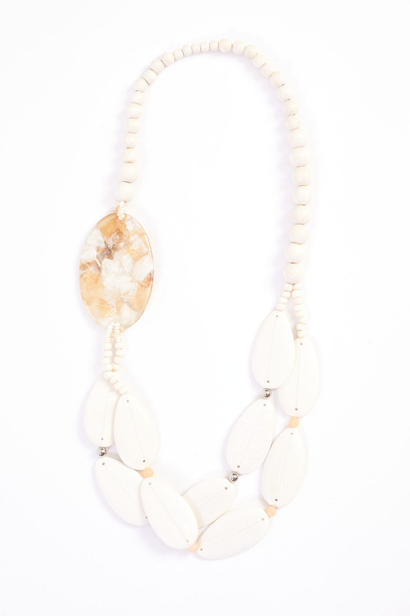 NAS24346 OFF WHITE Metalic Look Stone Necklace With Beads NAYA