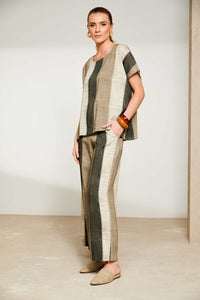 NAYA NAS25270 Wide stripe scratch print crop trouser with slit in side seam