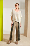 NAYA NAS25270 Wide stripe scratch print crop trouser with slit in side seam