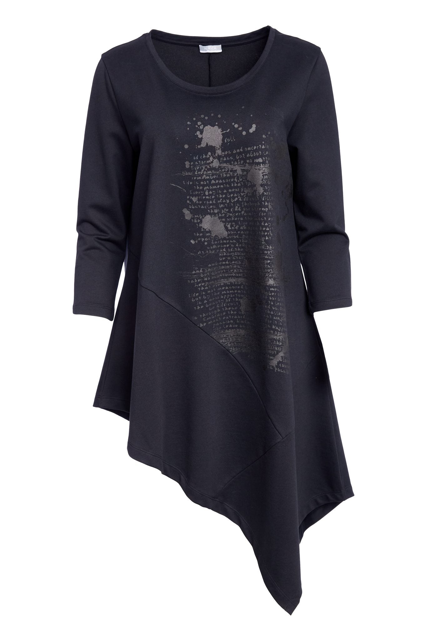 NAYA NAW25122 Placement print round neck top with dipped hemline