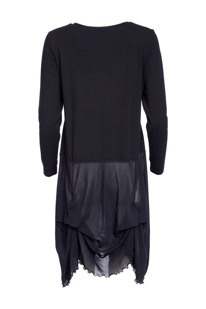 NAYA NAW25124 Round Neck Dress With Ruched Mesh Hem Panel