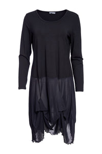 NAYA NAW25124 Round Neck Dress With Ruched Mesh Hem Panel