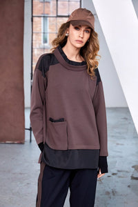 NAYA NAW25127 Soft sweatshirt with contrast at shoulder and hem with pocket detail