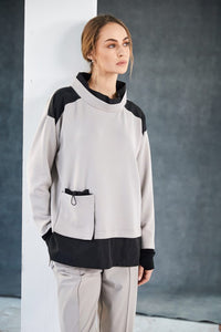 NAYA NAW25127 Soft sweatshirt with contrast at shoulder and hem with pocket detail