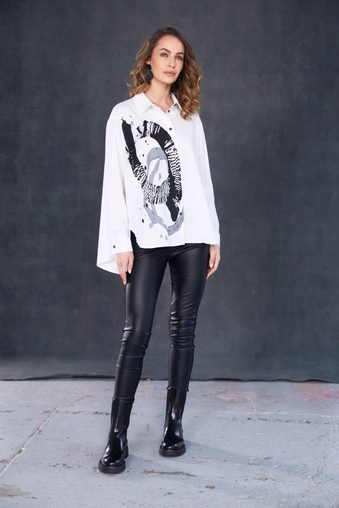 NAYA NAW25151 Placement Print Shirt With Button Detail@Side