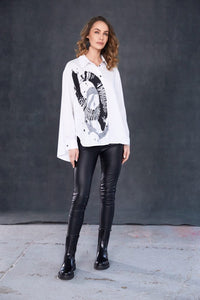 NAYA NAW25151 Placement Print Shirt With Button Detail@Side