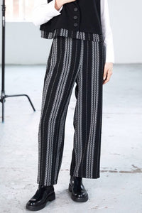 NAYA NAW25155 Wide Leg Stripped Pull Up Trouser