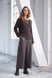 NAYA NAW25260 Wide leg leatherette trouser with band at hem