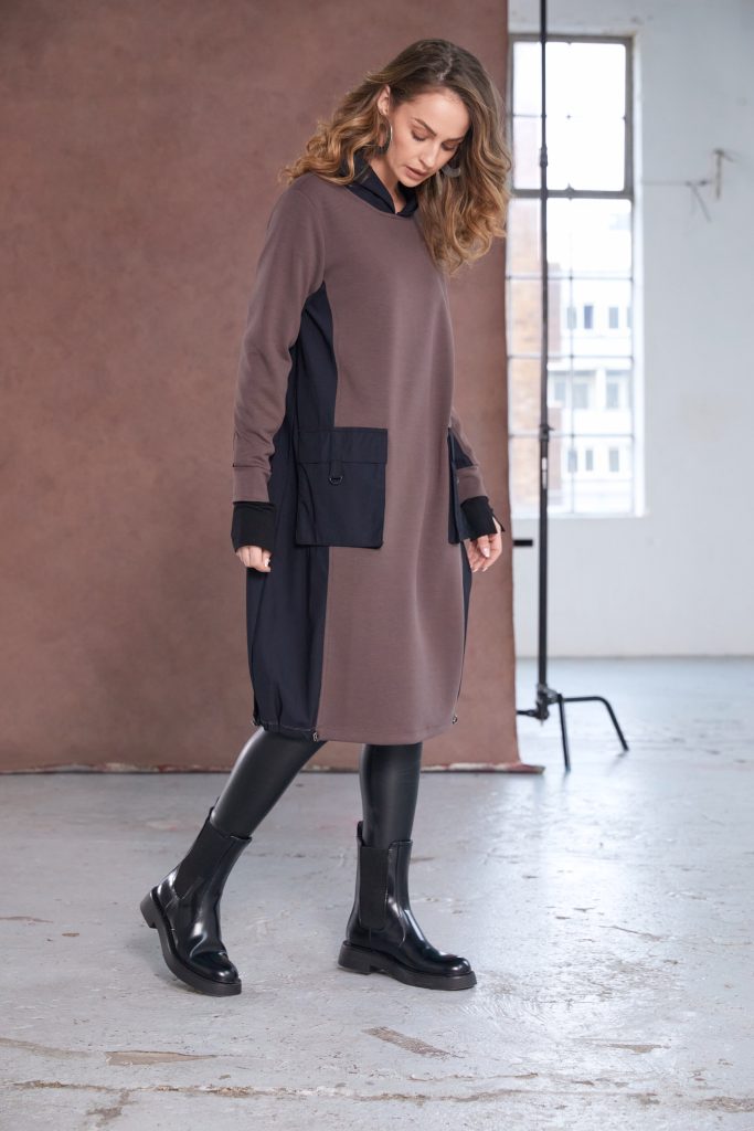 NAYA NAW25177 Dress With Contrast Hood Side Panels and Pocket Detail