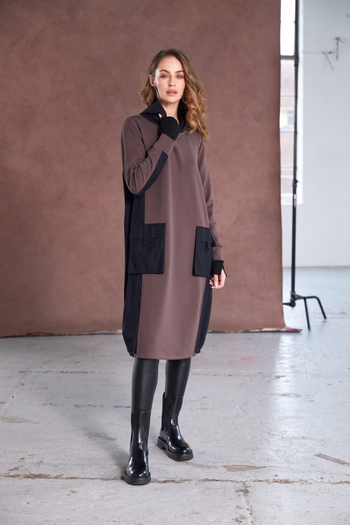 NAYA NAW25177 Dress With Contrast Hood Side Panels and Pocket Detail