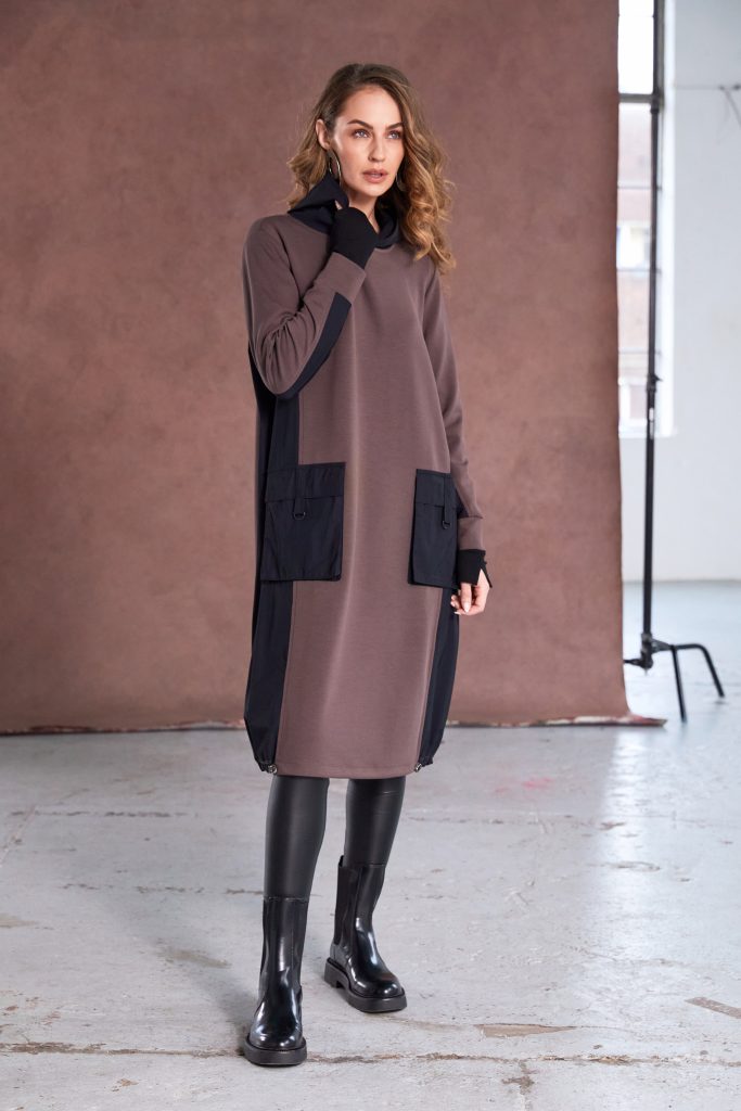 NAYA NAW25177 Dress With Contrast Hood Side Panels and Pocket Detail