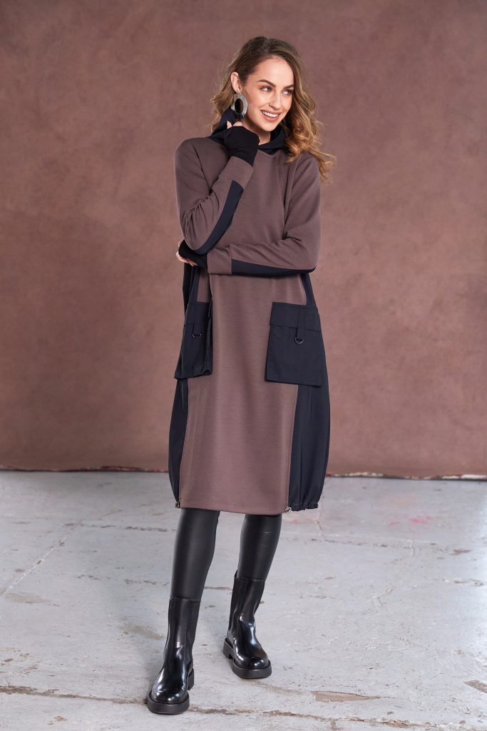 NAYA NAW25177 Dress With Contrast Hood Side Panels and Pocket Detail