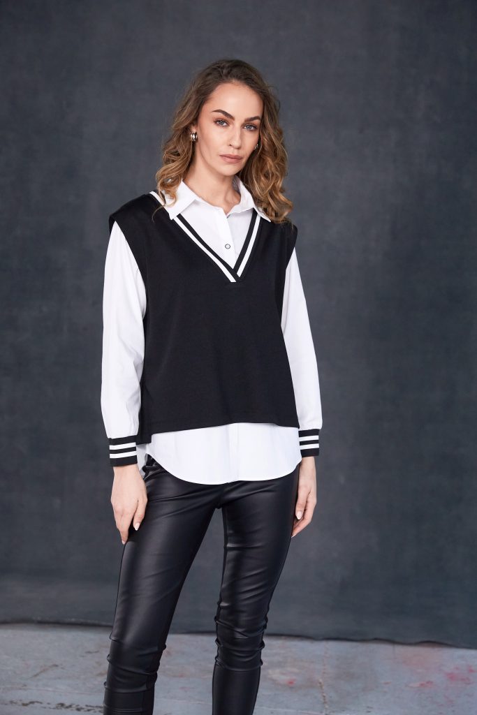 NAYA NAW25180 2 Piece With Overvest Ribbed Detail @ Neck & Cuff