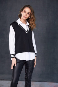 NAYA NAW25180 2 Piece With Overvest Ribbed Detail @ Neck & Cuff