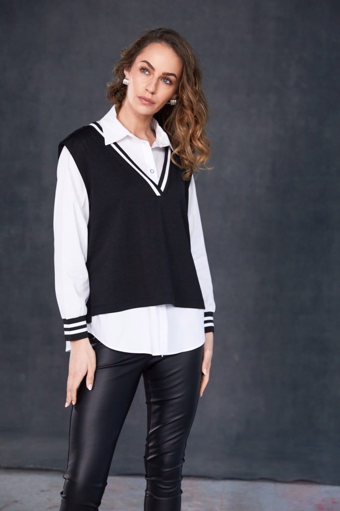 NAYA NAW25180 2 Piece With Overvest Ribbed Detail @ Neck & Cuff