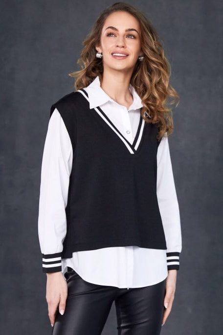 NAYA NAW25180 2 Piece With Overvest Ribbed Detail @ Neck & Cuff