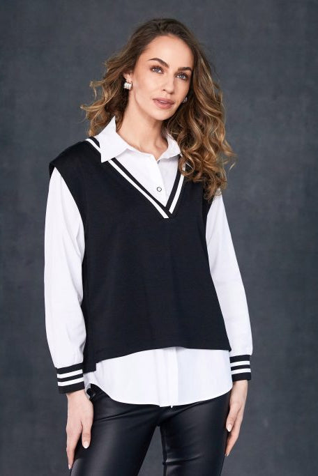 NAYA NAW25180 2 Piece With Overvest Ribbed Detail @ Neck & Cuff