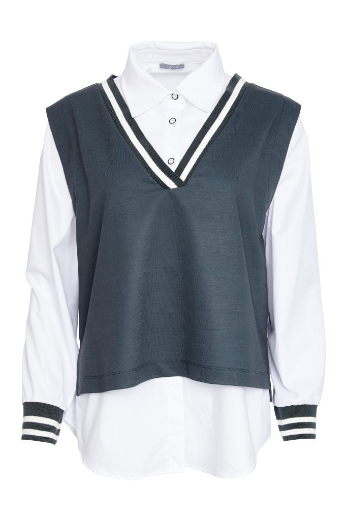 NAYA NAW25180 2 Piece With Overvest Ribbed Detail @ Neck & Cuff