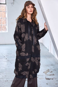 NAYA NAW25185 Jacquard long coat with hood and contrast band