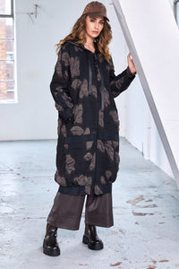 NAYA NAW25185 Jacquard long coat with hood and contrast band