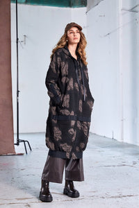 NAYA NAW25185 Jacquard long coat with hood and contrast band