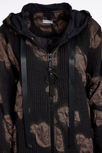 NAYA NAW25185 Jacquard long coat with hood and contrast band