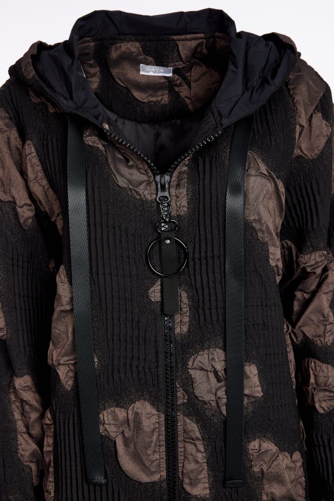 NAYA NAW25185 Jacquard long coat with hood and contrast band