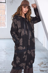 NAYA NAW25185 Jacquard long coat with hood and contrast band