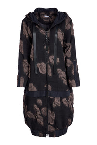 NAYA NAW25185 Jacquard long coat with hood and contrast band