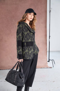 NAYA NAW25188 Jacquard Print Jacket With Angled Zip and Ribbed Panels