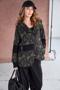 NAYA NAW25188 Jacquard Print Jacket With Angled Zip and Ribbed Panels