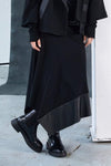 NAYA NAW25278 Angled hem punta roma skirt with leatherette panel at hem